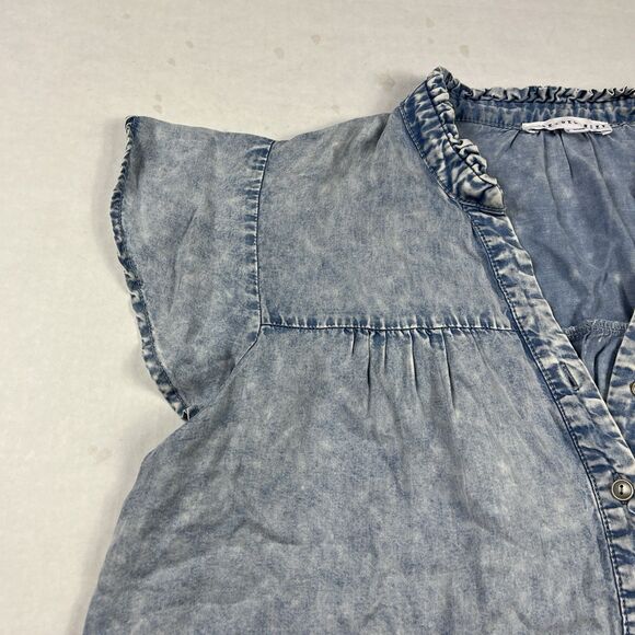 Jane and Delancey Chambray Ruffle Sleeve Button Top Shirt Women’s Size Large - Picture 3 of 10